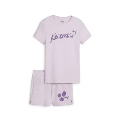 Puma Kids' Blossom Youth T-shirt & Shorts Set In Purple