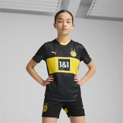 Puma Borussia Dortmund 24/25 Big Kids' Replica Away Soccer Jersey In Black-faster Yellow