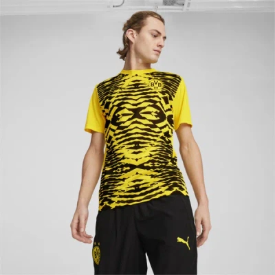 Puma Borussia Dortmund Pre-match Men's Short Sleeve Jersey In Faster Yellow- Black