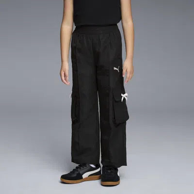 Puma Bow Society Big Kids' Wide Leg Cargo Pants In Black
