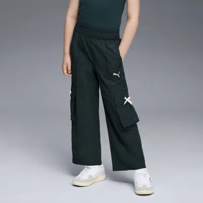 Puma Bow Society Big Kids' Wide Leg Cargo Pants In Green