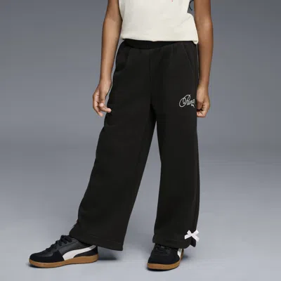 Puma Bow Society Big Kids' Wide Leg Fleece Pants In Black