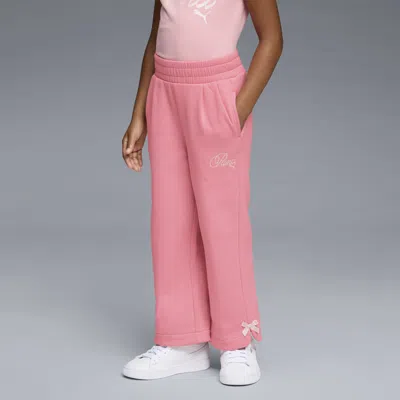 Puma Bow Society Big Kids' Wide Leg Fleece Pants In Pink