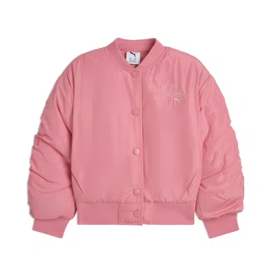 Puma Bow Society Little Kids' Satin Bomber Jacket In Pink