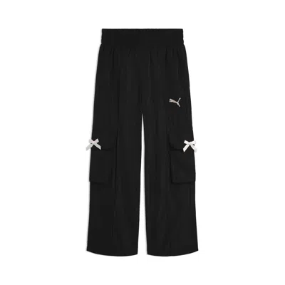 Puma Bow Society Little Kids' Wide Leg Cargo Pants In Black