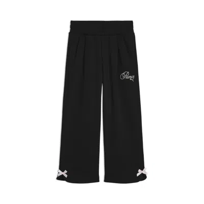 Puma Bow Society Little Kids' Wide Leg Fleece Pants In Black