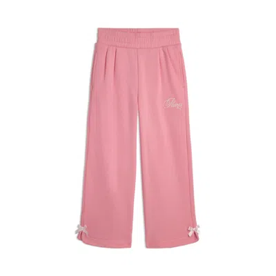 Puma Bow Society Little Kids' Wide Leg Fleece Pants In Pink