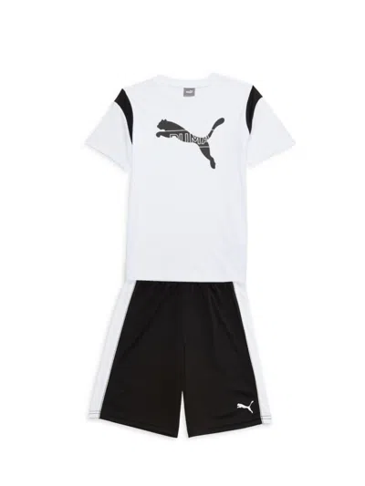 Puma Kids' Boy's 2-piece Logo Colorblock Tee & Shorts Set In White