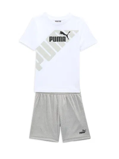 Puma Kids' Boy's 2-piece Logo Tee & Shorts Set In White