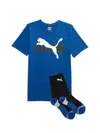 Puma Boy's 2-piece Logo Tee & Socks Set In Dark Blue