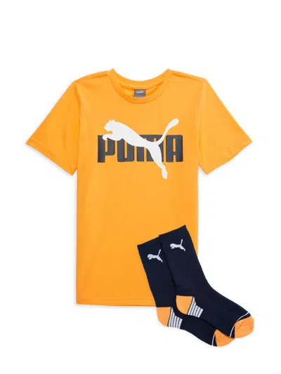 Puma Babies' Boy's 2-piece Logo Tee & Socks Set In Medium Orange