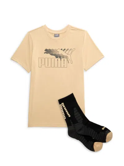 Puma Kids' Boy's 2-piece Logo Tee & Socks Set In Sand