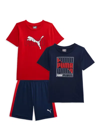 Puma Kids' Boy's 3-piece Tee & Shorts Set In Navy