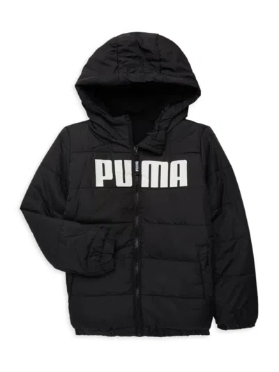 Puma Kids' Boy's Logo Hooded Puffer Jacket In Black