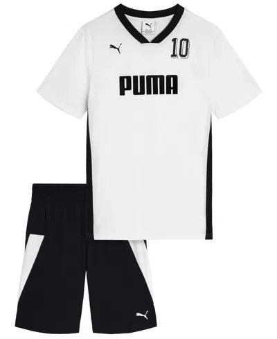 Puma Kids' Boys' 8-16 Short-sleeve Graphic T-shirt & Shorts, 2-piece Set In White