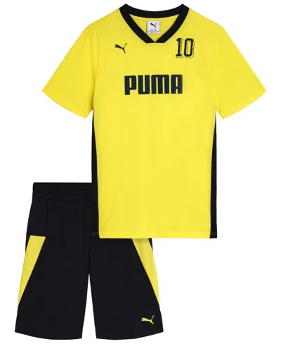 Puma Kids' Boys' 8-16 Short-sleeve Graphic T-shirt & Shorts, 2-piece Set In Yellow