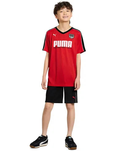 Puma Kids' Boys' 8-16 V-neck  Logo Short-sleeve T-shirt & Shorts, 2-piece Set In Red