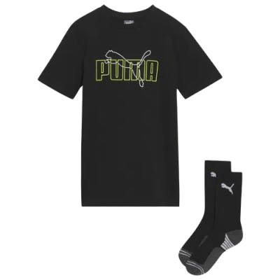 Puma Kids' Boys   Graphic T-shirt And Crew Socks Set In Black/black