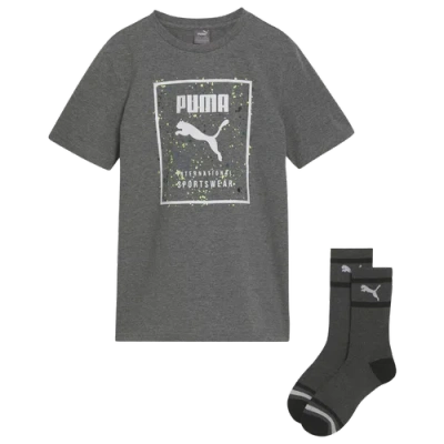 Puma Kids' Boys   Graphic T-shirt And Crew Socks Set In Charcoal/grey