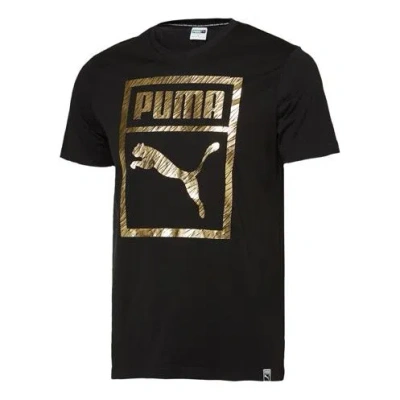 Puma Bronzing Printing Casual Sports Round Neck Short Sleeve Black