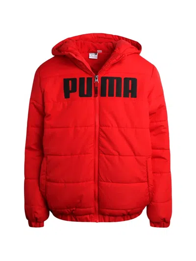 Puma Kids' Bubble Quilted Logo-print Jacket In Red