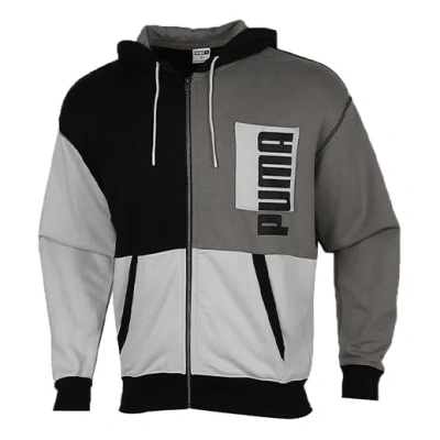 Puma Cardigan Hooded Colorblock Logo Jacket Black Gray