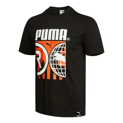 Puma Casual Sports Alphabet Printing Round Neck Short Sleeve Black