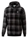 Puma Check-pattern Drawstring Hoodie In Black