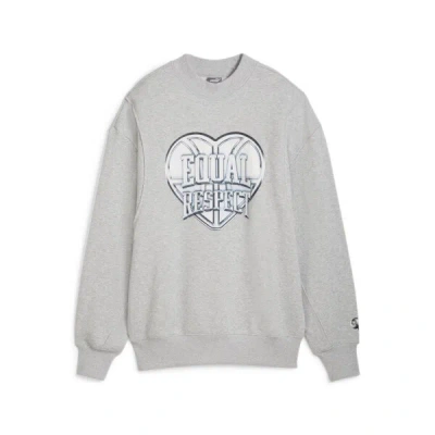Puma Cherry On Top Women's Graphic Basketball Crew Sweat Shirt In Light Gray Heather