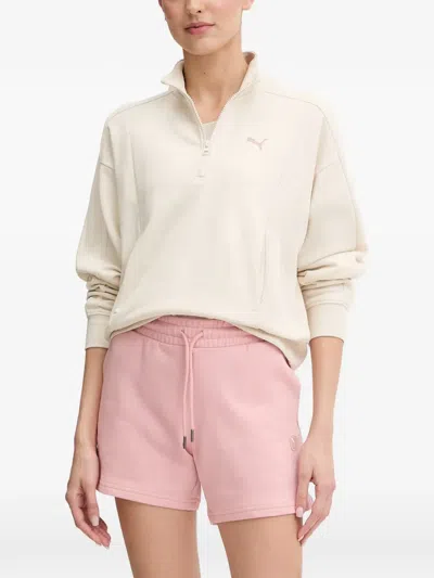 Puma Class Logo-embroidered Half-zip Sweatshirt In Neutral