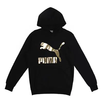 Puma Classics Gold Color Logo Knit Pullover Black