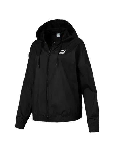 Puma Classics Hooded Windbreaker Jacket In Black