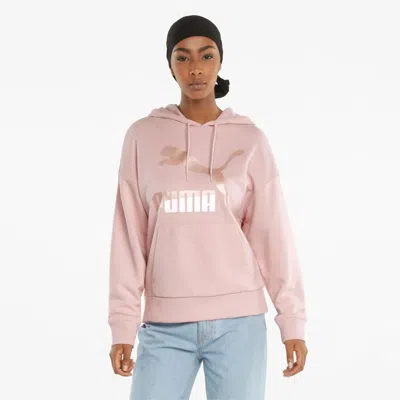 Puma Classics Hoodie Women's Lotus Cotton Logo Long Sleeve Pullover Gbo122 In Pink
