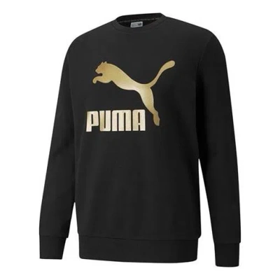 Puma Classics Logo Crew Bronzing Large Logo Sports Round Neck Pullover Black