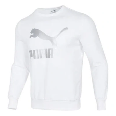 Puma Classics Logo Crew Large Logo Printing Sports Round Neck Pullover White