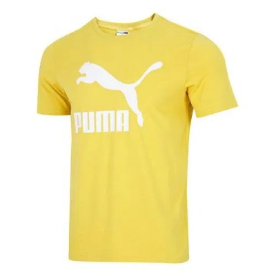 Puma Classics Logo T-shirt 'yellow White' In Multi