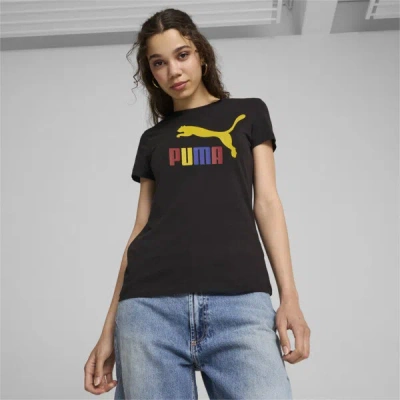 Puma Classics Logo Women's T-shirt In Black-fresh Pear