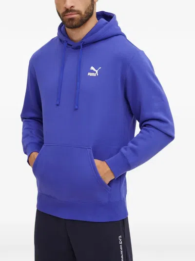 Puma Classics Logo-print Drawstring Hoodie In Blue