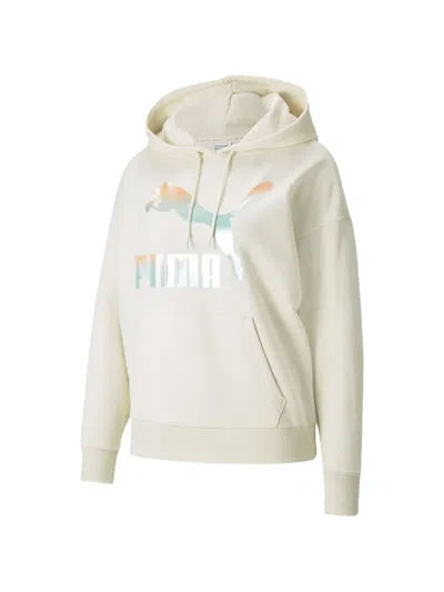 Puma Classics Logo-print Hoodie In Neutral