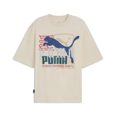 Puma Classics Play Loud Overlay Logo Men's T-shirt In Alpine Snow