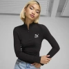 Puma Classics Ribbed Half-zip T-shirt Women In Black