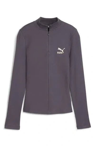 Puma Classics Ribbed Half-zip T-shirt Women In Galactic Gray
