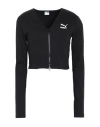 Puma Classics Ribbed Long Sleeve V-neck Shirt Woman Cardigan Black Size L Polyester, Cotton, Elastan In Black