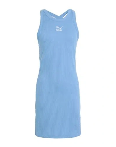 Puma Classics Ribbed Sleevless Body-conscious Dress In Light Blue