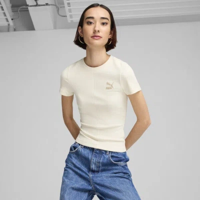 Puma Classics Ribbed Slim T-shirt Women In Alpine Snow