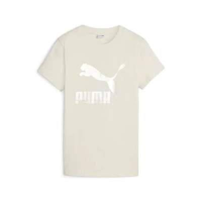 Puma Classics Shiny Logo Women's T-shirt In Alpine Snow