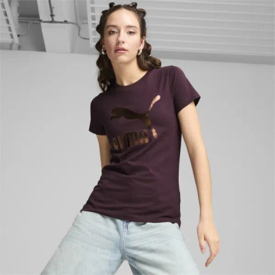 Puma Classics Shiny Logo Women's T-shirt In Midnight Plum