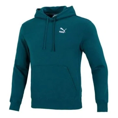 Puma Classics Small Logo Training Hoodie 'green' In Blue