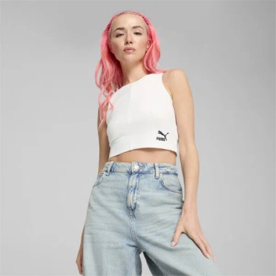 Puma Classics Ribbed Crop Top In White