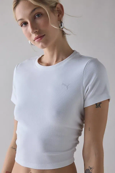 Puma Cloudspun Ribbed Knit Baby Tee In White, Women's At Urban Outfitters